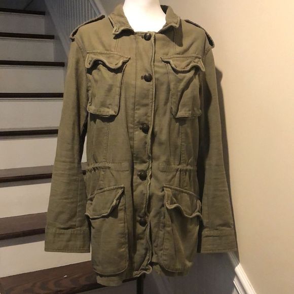 FREE PEOPLE Olive Green Toggle Waist Coat with Decorative Buttons Size LARGE